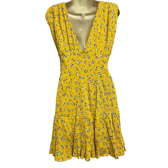 ASOS DESIGN Mini Dress Womens 8 Yellow Floral Deep V Smocked Sundress Ruffle - Picture 11 of 11